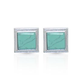 flers Classic CU-0021 Cufflinks – Silver & Green with Free Gift Box
