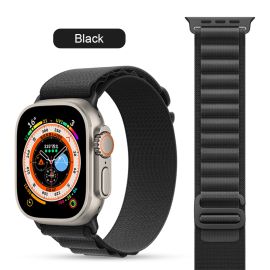 Black Woven Nylon Loop Replacement Wristband Straps For iWatch 7, iWatch 8 44mm|45mm|49mm
