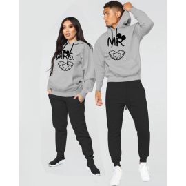 Complete Couple Suit Hoodie with Trouser - Mr & Mrs - Grey