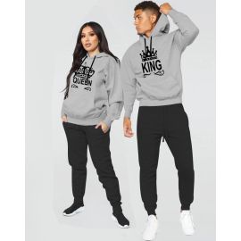 Complete Couple Suit Hoodie with Trouser - King & Queen - Grey