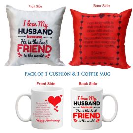 Pack of Cushion and Mug best gift for husband anniversary