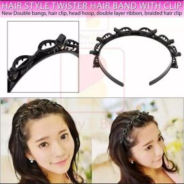 1 Piece Hairband Hair Accessory Fashion Double Layer Band Twist Plait Clip Front Headband HAIR TWISTER Double-Layer Headband, Hair Band Women's/girls' Braided Woven Headband Hairpin with Front Plait