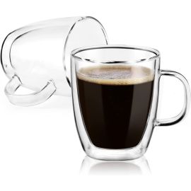 Double Wall Insulated Glass Cup 350ml, Borosilicate Glass Mugs/Cups for Tea, Coffee Cappuccino, Espresso