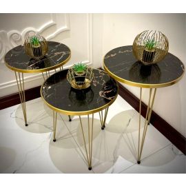 Coffee Tables- Nesting End Tables Side Tables Set of 3 Pieces Black Marble Texture