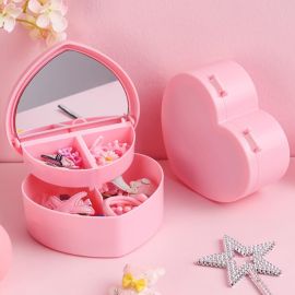 Multifunctional Plastic Folding Jewelry Box 2 layers Heart Design Jewelry Storage Organizer - Pink