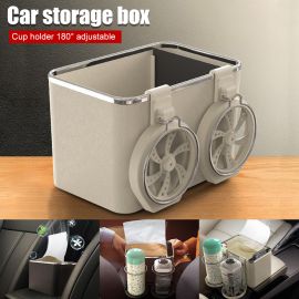 Universal Multifunctional Car Armrest Storage Box Cup Holder with Tissue Box - Beige