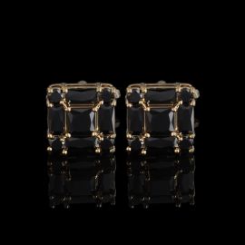 Cufflers Designer Black Square Stone Cufflinks 3012-C | Elegant Encrusted Design | Free Gift Box