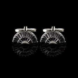 Cufflers Designer Black Fan Sector Crystal Cufflinks 3014-A | Elegant Zircon Design | Free Gift Box