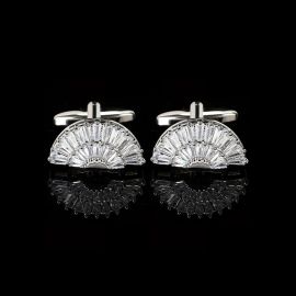 Cufflers Designer White Fan Sector Crystal Cufflinks 3014-B | Elegant Zircon Design | Free Gift Box