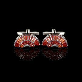 Cufflers Designer Red Fan Sector Crystal Cufflinks 3014-C | Elegant Zircon Design | Free Gift Box