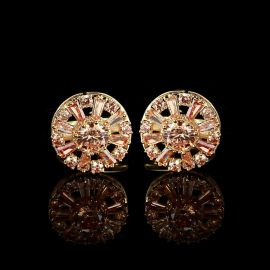 Cufflers Designer Champagne Round Diamond Cufflinks 3016-A | High-Quality Copper Crystal | Free Gift Box