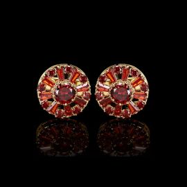 Cufflers Designer Red Round Diamond Cufflinks 3016-B | High-Quality Copper Crystal | Free Gift Box