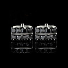 Cufflers Designer Black Rectangle French Cufflinks 3018 | Rhinestone Accent | Business & Banquet Collection