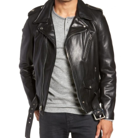 Furry Biker Jacket in Black