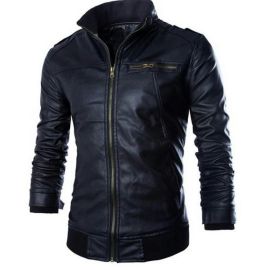 Men's Slim Fit Leather jacket - Black