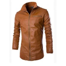 Men's Slim Fit Mustered Pu Leather Jacket CM 66
