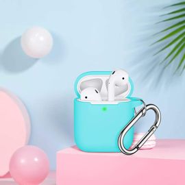 Soft Silicone Protective Cover with Keychain for Women Men Compatible with Apple AirPods 2nd 1st Generation Charging Case Cover-Mint Green