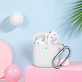 Soft Silicone Protective Cover with Keychain for Women Men Compatible with Apple AirPods 2nd 1st Generation Charging Case Cover- White