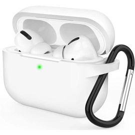 Soft Silicone Protective Cover with Keychain for Women Men Compatible with Apple AirPods Pro Pro2 Charging Case Cover- White