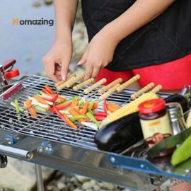 10 Pcs BBQ Skewers Stainless Steel With Wood Handle