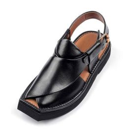 Black Kaptan Chappal Chappal in Pure Hand Made Leather Article M-003
