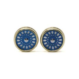 Cufflers Novelty Silver Cufflinks CU-2013 with Free Gift Box – Stylish Round Design with Mid Blue Flower