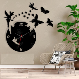 Fairy With Stars & Butterflies 3D Silent Wooden / Acrylic Wall Clock - Home & Office Decor