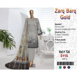 Zarq Barq Gold Sequence Embroidered Front  Diamond Classic Dupatta