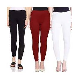 Women's Skinny Slim Fit Leggings Combed Cotton Skinny Leggings Pack of 3 (Black, White and Red, Free Size) -Set of 3 Stretchable Leggings Tight For Girls