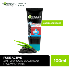 Garnier Pure Active 3 In 1 Charcoal Blackhead Face Wash Mask Scrub - 100ml
