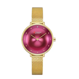 Women's Water Resistant Analog Wrist Watch 9029 - 35 mm -Gold strap watch for girls 