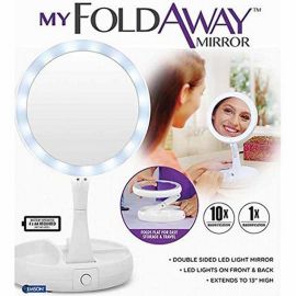 My Foldaway Lighted Mirror, Double Sided Vanity Mirror 10x Magnification