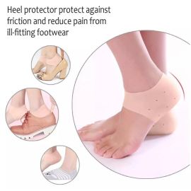 2 Pair (4PCS) Leg Pain Relief Silicone Gel Heel Crack Protector Anti Crack Moisturizing Foot Care Silicone Heel Socks Prevent Slippage (Human Skin and White Color)