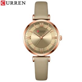 CURREN 9079 Women Quartz Watch Lady Bracelet Watches Slim Leather Wristwatch For Women Light Brown