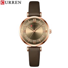 CURREN 9079 Women Quartz Watch Lady Bracelet Watches Slim Leather Wristwatch For Women Brown
