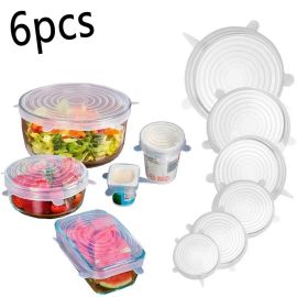 6Pcs Kitchen Reusable Silicone Stretch Vacuum Food Storage Bowl Cover - Multi