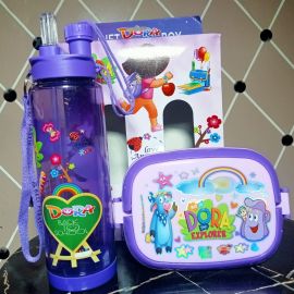 2 in 1 Water Bottle and Lunch Box Gift Set | Gift Box | School Water Bottle and Lunch Box Gift Set Kids School Lunch Box School Tiffin Box and Drinking Water Bottle With Spoon For Baby and Baba Barbie Doll - Ben 10 - Spider Man - Promoto - Doramoon