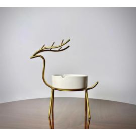 METALLIC GOLDEN GAZELLE STYLE ASH TRAY DECOR FOR TABLE AND HOME