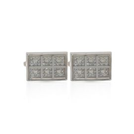 Cufflers Silver Rectangle Sparkling Crystal Cufflinks CU-2029 with Free Gift Box