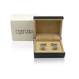 Cufflers Designer Cufflinks CU-4003 with Free Gift Box – White Circle Power Button Design