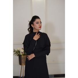 Western Black Beauty Black Cape Dress with designed pearl cuff sleeves For Women