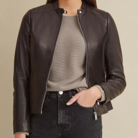 Plain Leather Jacket for Women Black 21Pw