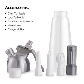 VonShef 500ml Whipped Cream Dispenser with Attachments – 3 X Decorating Nozzles