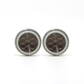 Cufflers Novelty Cufflinks CU-2018 with Free Gift Box – Brown, White, Silver Round Design