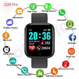 D20 Fitness Bracelet Smart Watch Bluetooth Heart Rate Monitor (Black)