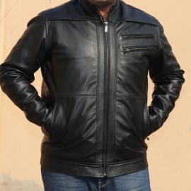 Casual Black Leather Jacket 2FZR