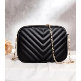 Horizontal Square Shaped Shoulder Bag | Pu Leather Bag For Girls & Women (black)