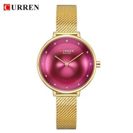 Curren 9036 Analog Quartz Watch For Women Pink And Gold Trending Gold Strap Watch 