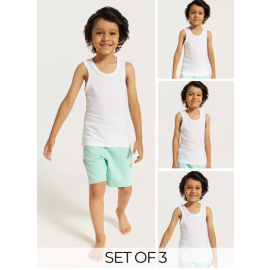  Boys and Girls Pure Cotton White Vest Inner wear - Pack of 3