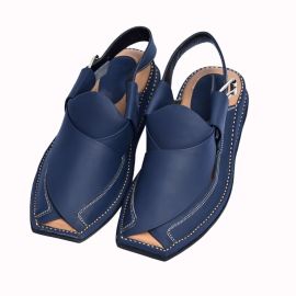Double Sole Navi Blue Zalmi Peshawar Chappal Pure Leather Handmade M-004